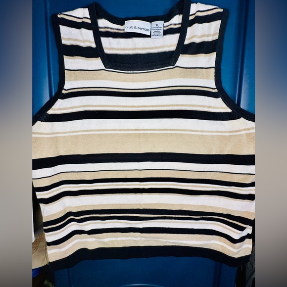 Croft & Barrow Black Tan Stripe Squareneck Knit Sweater Tank Top Shirt - X-Large - Picture 7 of 9